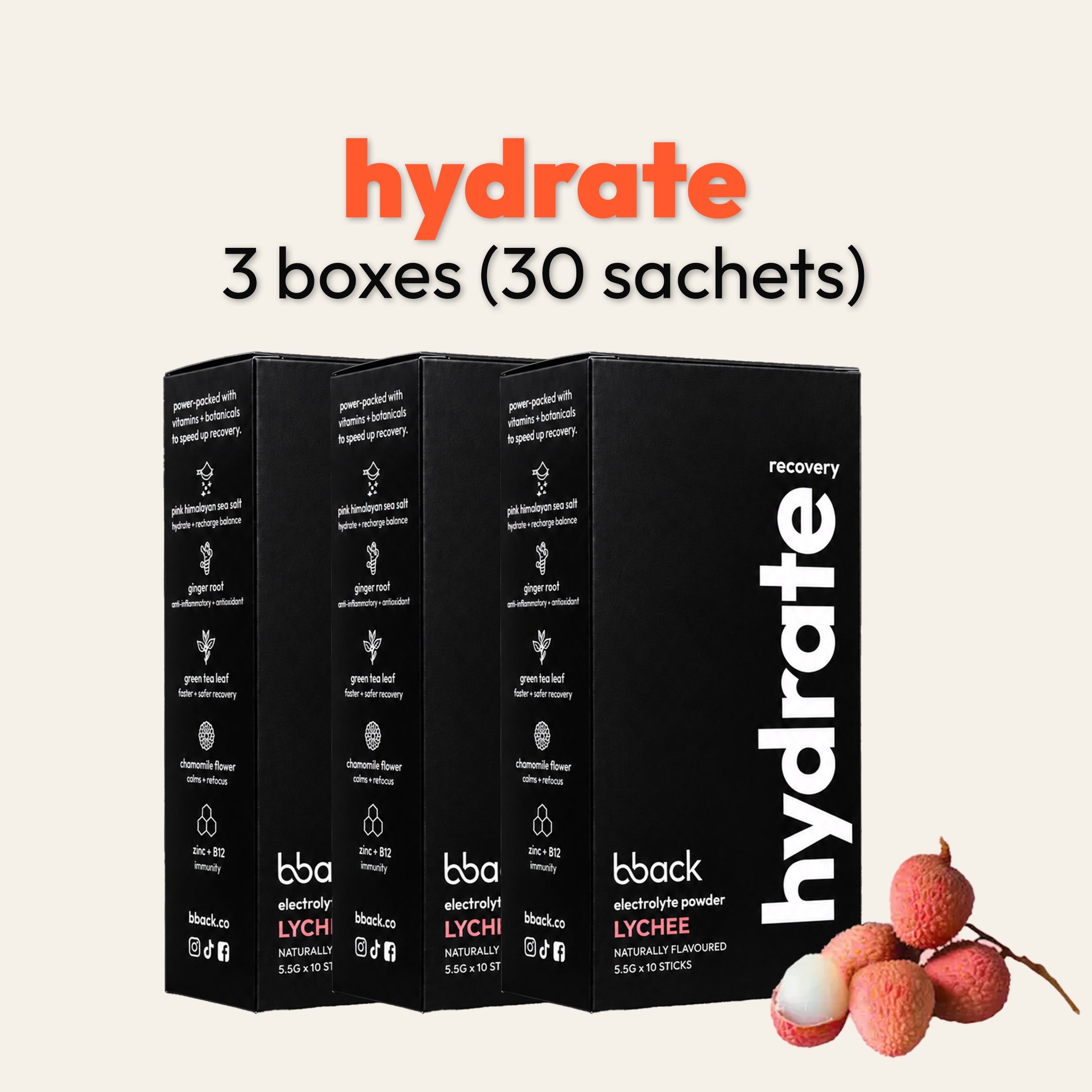 bback hydrate lychee, 3 boxes (30 sachets)